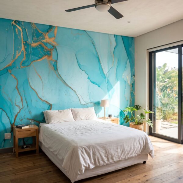 Mural Onda Zaul shown in a living room