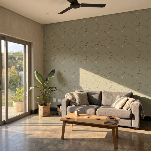Stone Gold Wallpaper shown in a living room