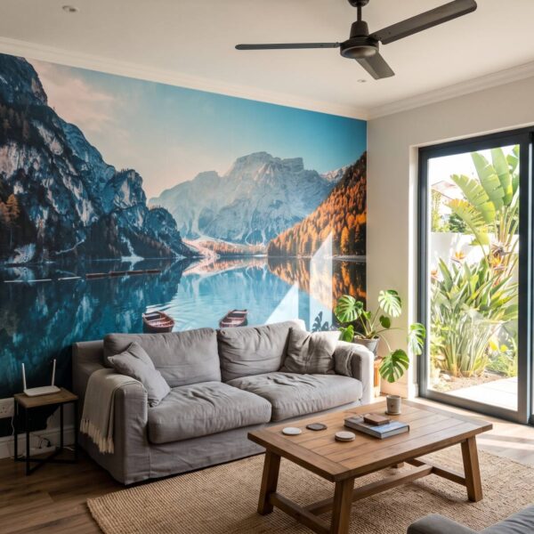 Mural Dolomiti shown in a living room