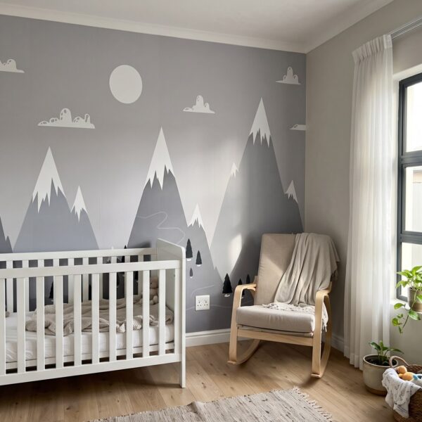 Mural Snowcap Mountains shown in a nursery