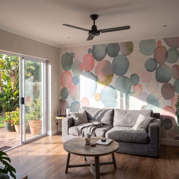Mural Drops of Joy shown in a living room