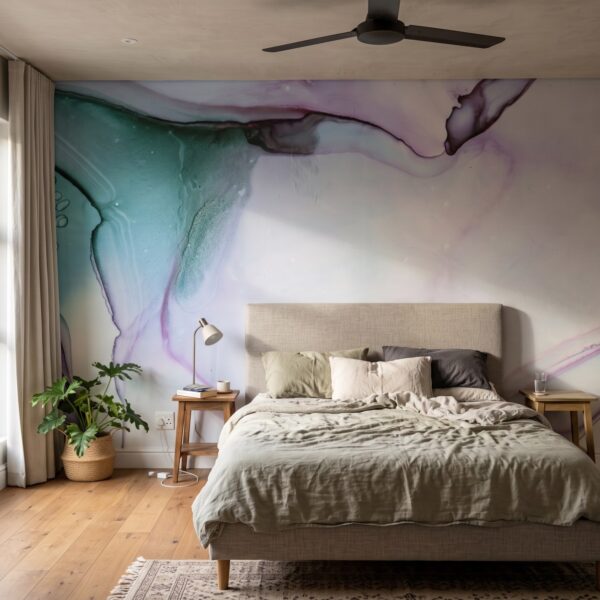 Mural Purple Rain shown in a bedroom