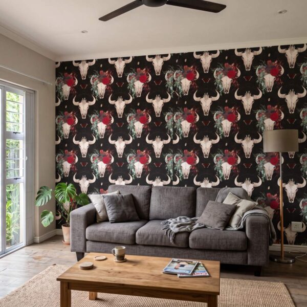 Boho Shuffle Wallpaper shown in a living room