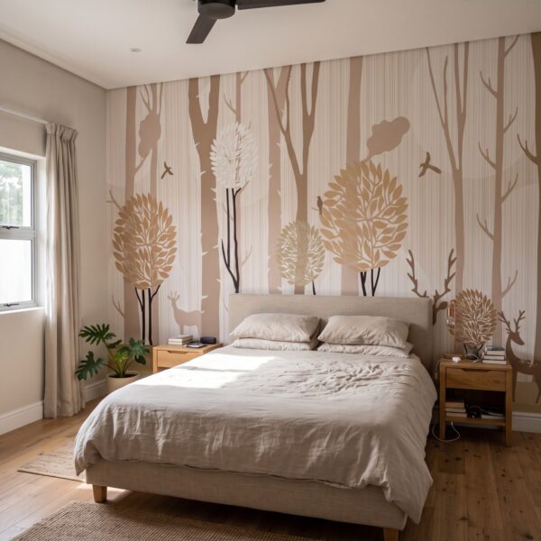 Mural Blushing Deer shown in a bedroom