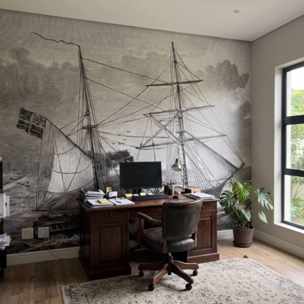 Mural Nautical Heritage Sketch shown in a home office