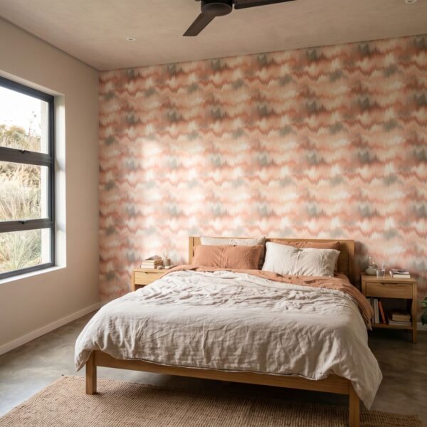 Shibori Dust Wallpaper shown in a bedroom