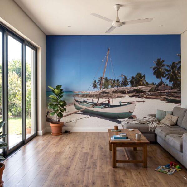 Mural Kenyan Catamaran shown in a living room