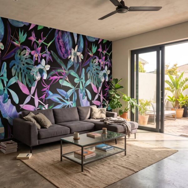 Mural UV Mauve shown in a living room