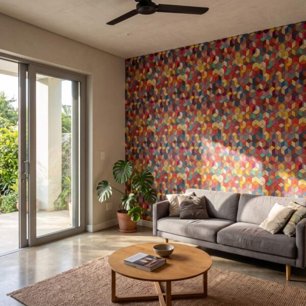 Kune Weave Wallpaper shown in a living room