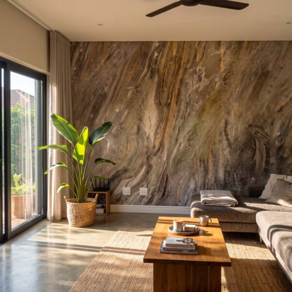 Mural Grainy Escape shown in a living room