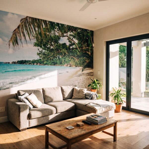 Mural The Island Beach shown in a living room