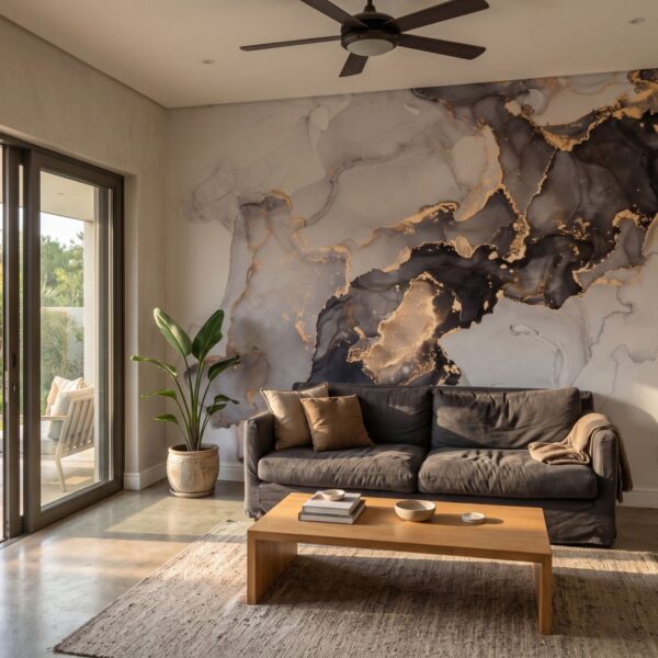 Mural Gold Grain shown in a living room