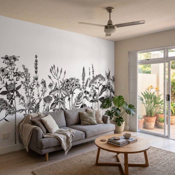 Mural Botanical Line shown in a living room