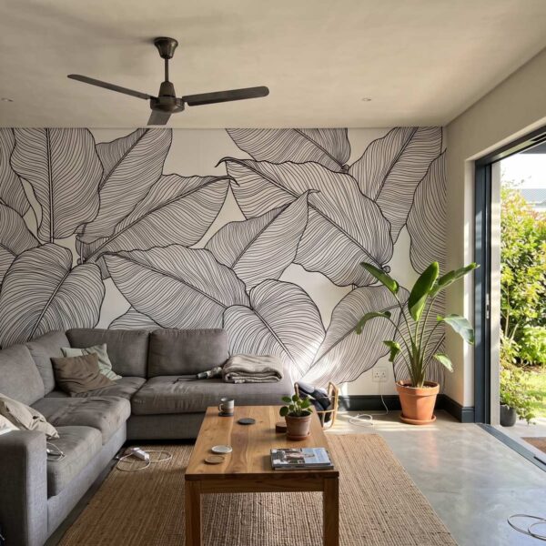 Mural Ink veins on white shown in a living room