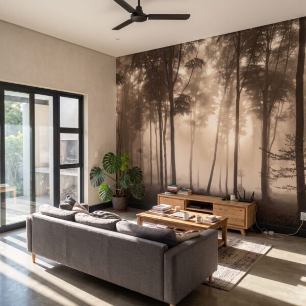 Mural Nebulous shown in a living room