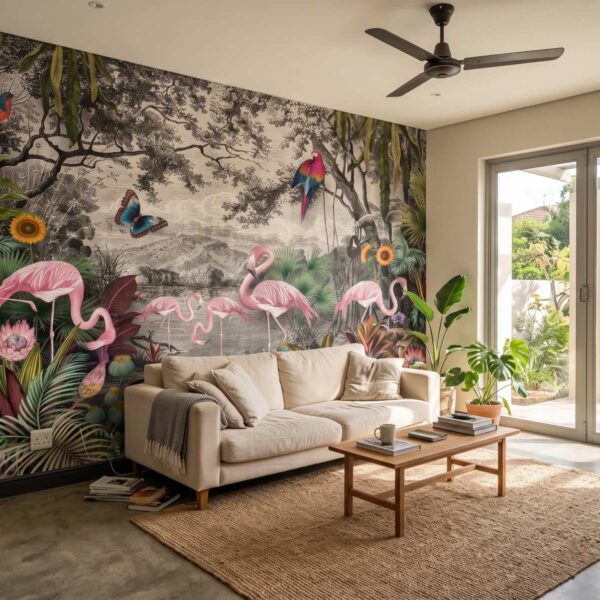 Mural Flawing Fare shown in a living room