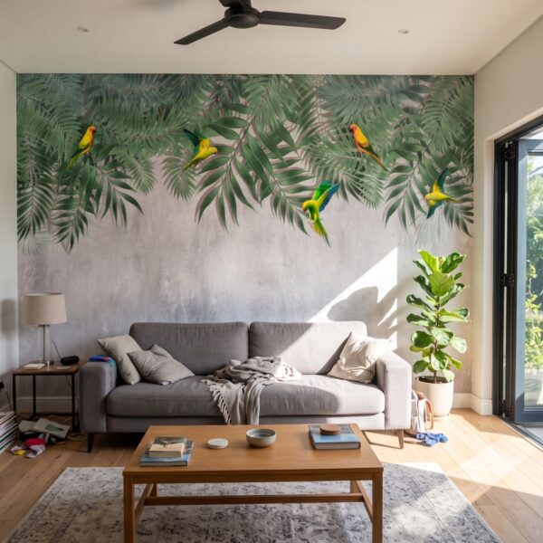 Mural Chirping Tweal shown in a living room