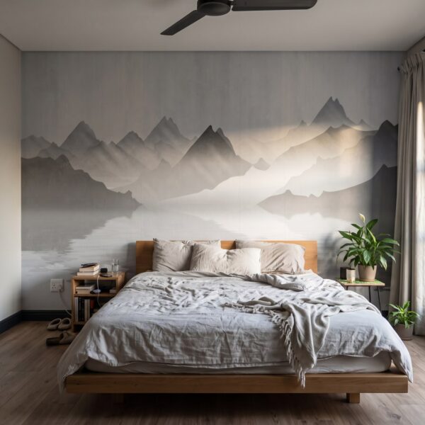 Mural Watercolour Bosque shown in a bedroom