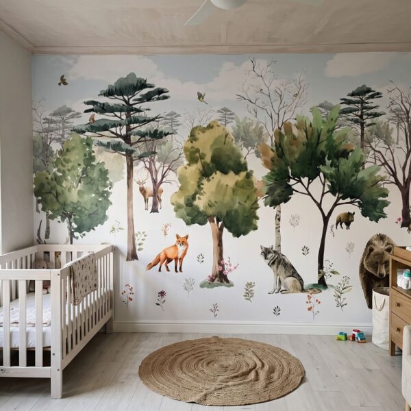 Mural Woodland Bliss shown in a nursery