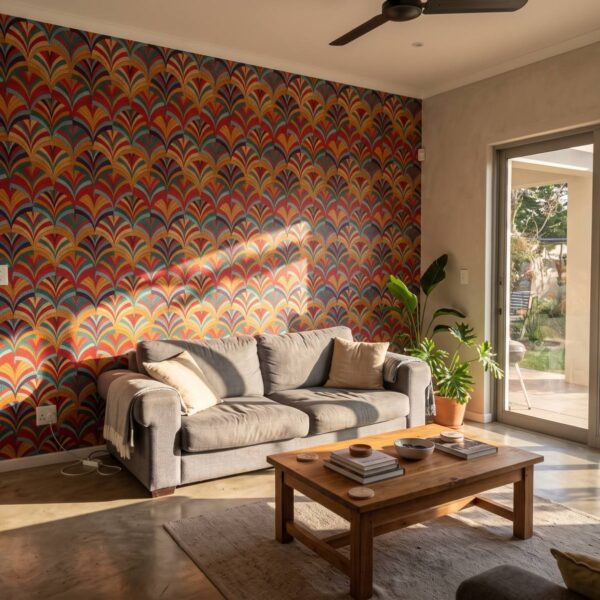 Intle Rich Weave Wallpaper shown in a living room