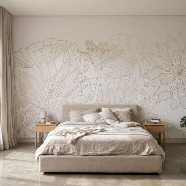 Mural Luxury Lotus Lines shown in a bedroom