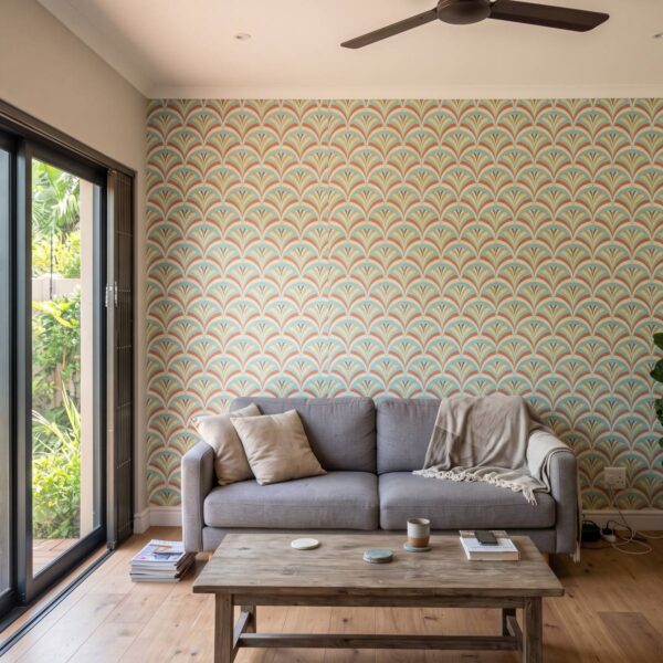 Intle Light Weave Wallpaper shown in a living room