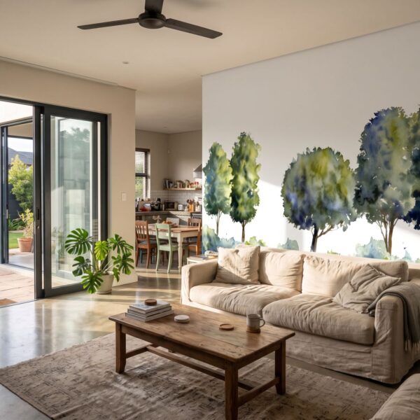 Mural Atkinson Forest shown in a living room