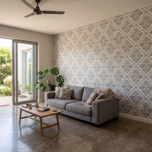 Crowned Stately Wallpaper shown in a living room