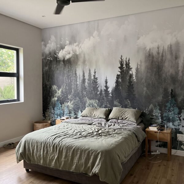 Mural Selva Brush shown in a bedroom