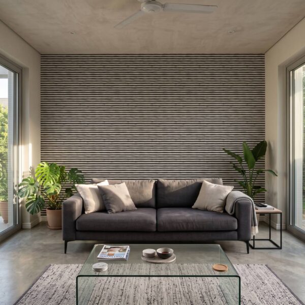 Jagged Line Grass Wallpaper shown in a living room