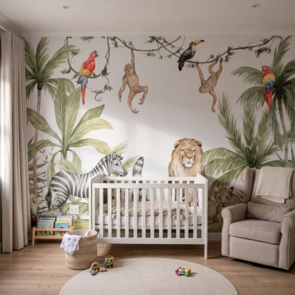 Mural Roaming the Savannah shown in a nursery
