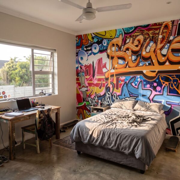 Mural Graffiti Art shown in a bedroom