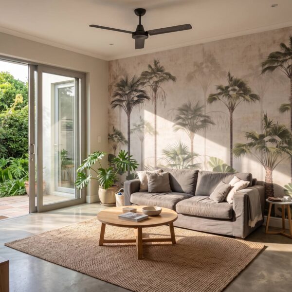 Mural Hudson Forest shown in a living room