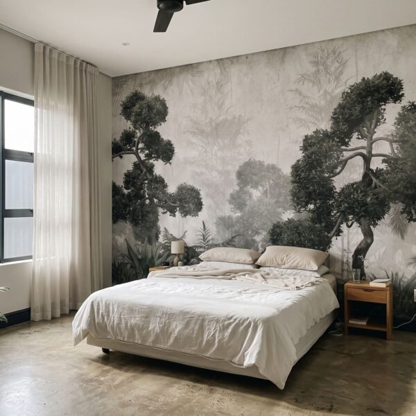 Mural Sebastian Forest shown in a bedroom