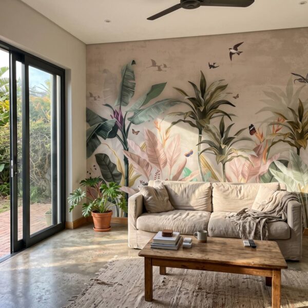 Mural Hathiem Tropical shown in a living room