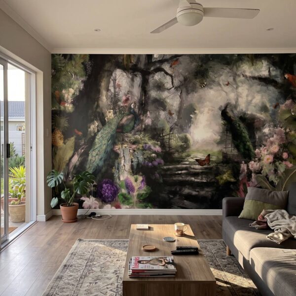 Mural Cryptic Garden shown in a living room