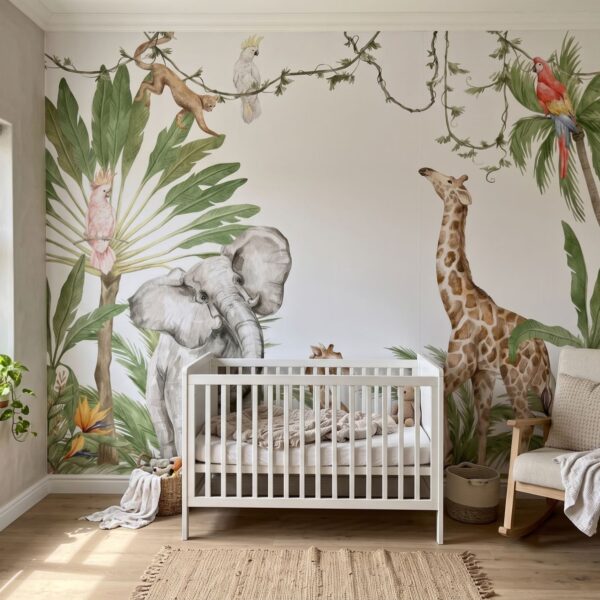 Mural Wild Adventures shown in a nursery