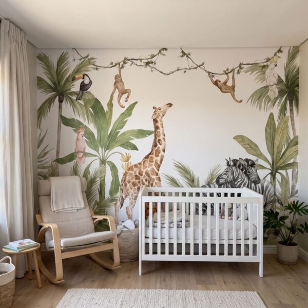 Mural Jungle Jamboree shown in a nursery