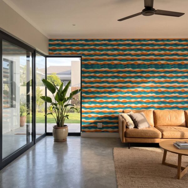 December Rolling Hills Wallpaper shown in a living room