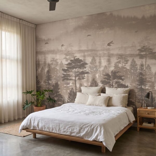 Mural Sepia Town shown in a bedroom
