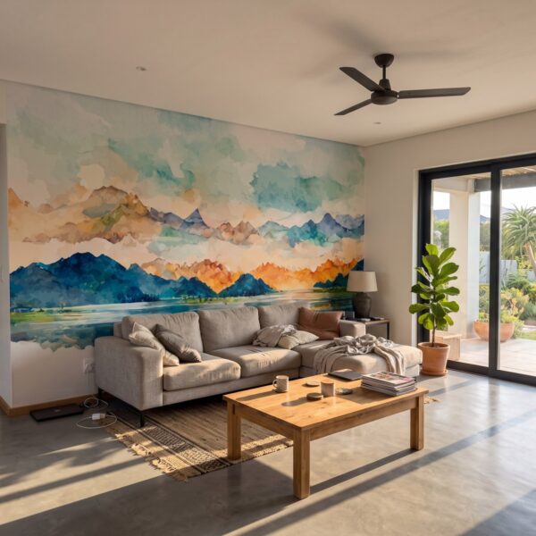 Mural Peaks and Valleys shown in a living room