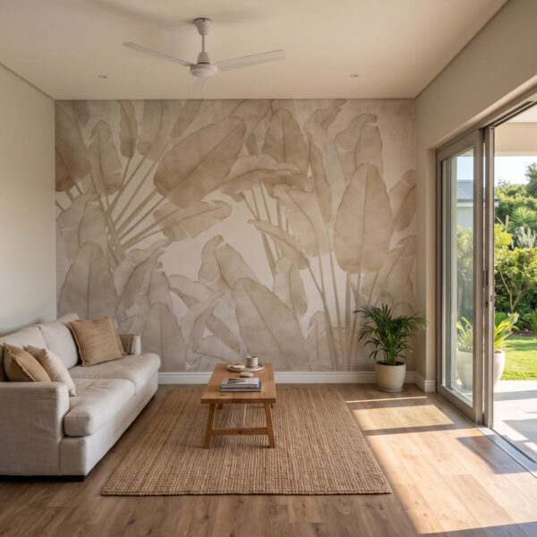 Mural Virtuous Leaves shown in a living room
