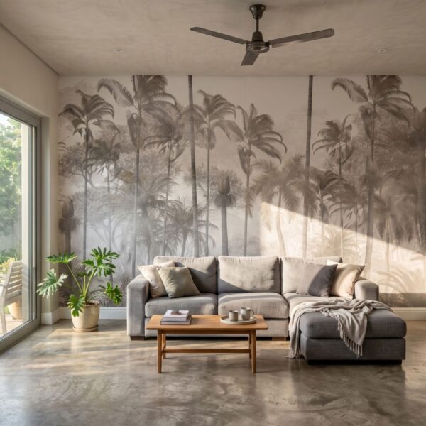 Mural Pizzaro Forest shown in a living room