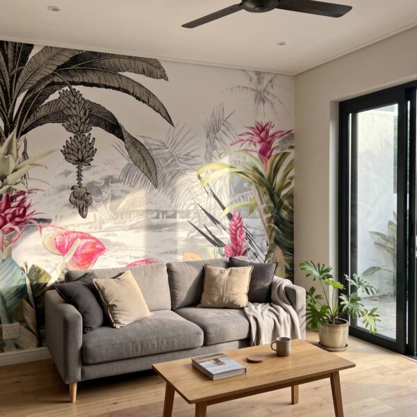 Mural Foliage Harmony shown in a living room