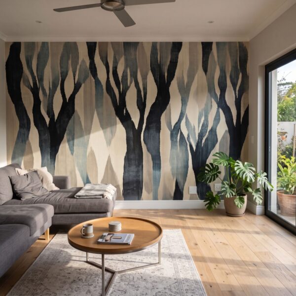 Mural Mystical Woodland shown in a living room