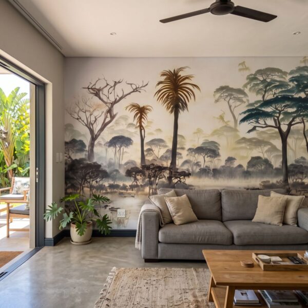 Mural Safari Bliss in Africa shown in a living room