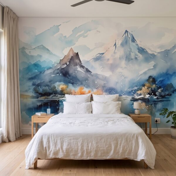 Mural Misty Peaks shown in a bedroom