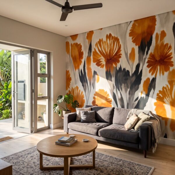 Mural Marigold Meadows shown in a living room