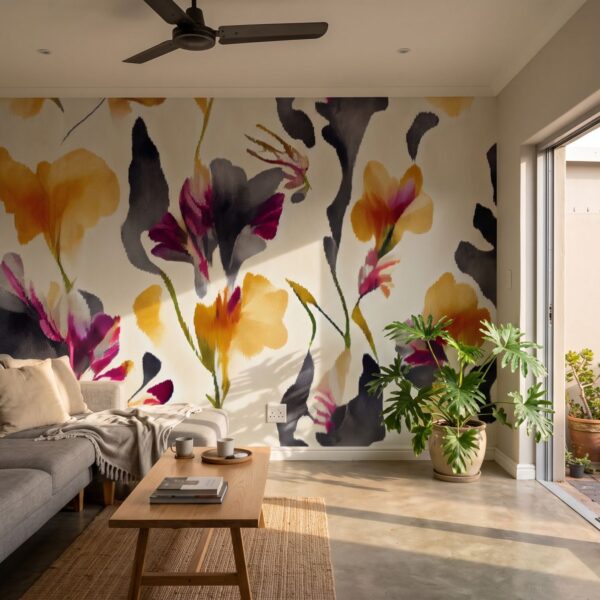 Mural Golden Threads of Florals shown in a living room
