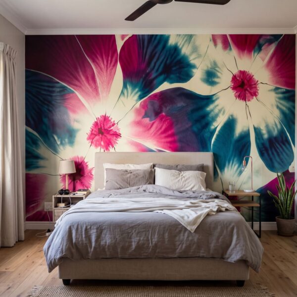 Mural Shibori Petals shown in a bedroom
